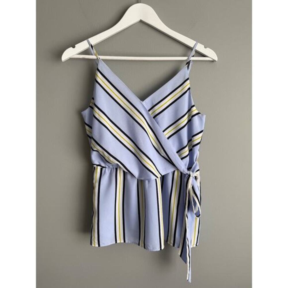 Banana Republic Cami Top XS Blue Stripe Wrap V-Neck Side Tie Peplum Coastal